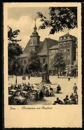 AK Jena, Marktplatz mit Hanfried, Strassencafe