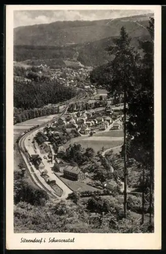 AK Sitzendorf i. Schwarzatal, Ortsansicht mit Bahnhof und Umgebung