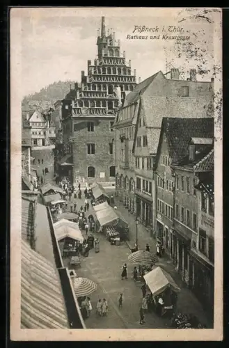 AK Pössneck i. Thür., Rathaus u. Krautgasse aus der Vogelschau