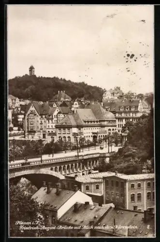 AK Plauen i. V., Friedrich-August-Brücke mit Blick nach dem Bärenstein