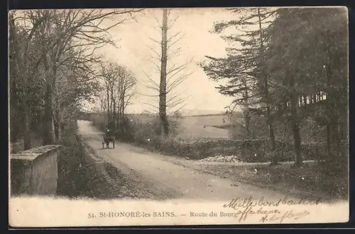 AK St-Honoré-les-Bains, Route du Bourg avec cheval et charrette