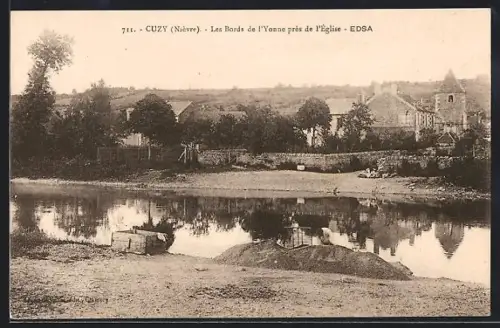 AK Cuzy /Nièvre, Les Bords de l`Yonne près de l`église
