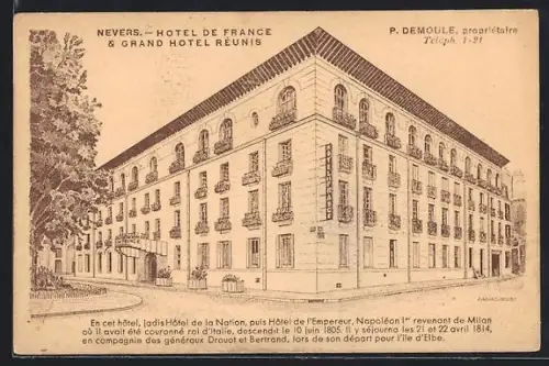 Künstler-AK Nevers, Hôtel de France & Grand Hôtel Réunis