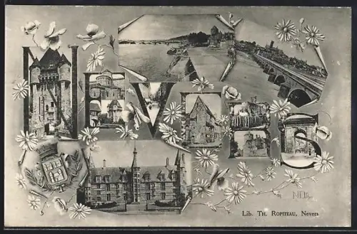 AK Nevers, Collage de vues architecturales et fleuries