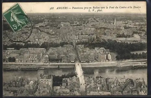 AK Angers, Panorama pris en Ballon vers le Pont du Centre et la Doutre