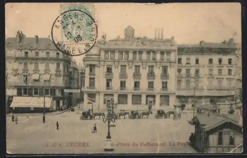 AK Angers, Place du Kalliement, La Post, Pferdekutschen