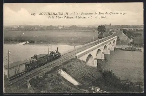 AK Bouchemaine /M.-et-L., Panorama du Pont Chemin de fer de la Ligne d`Angers á Nantes