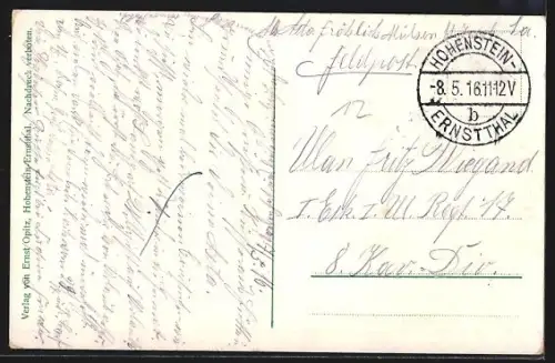 AK Hohenstein-Ernstthal, Partie im Hüttengrund, Bethlehemsstift, Heiterer Blick