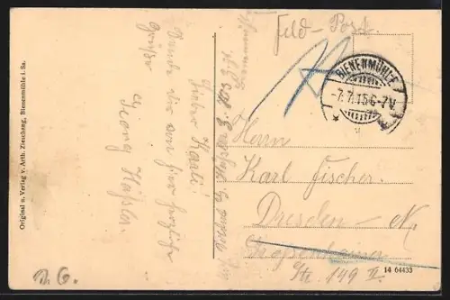 AK Bienenmühle i. Erzgeb., Ortsansicht mit Wohnhäusern und Wald