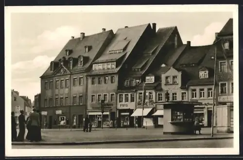 AK Mittweida, Marktplatz mit Geschäften u. Kiosk