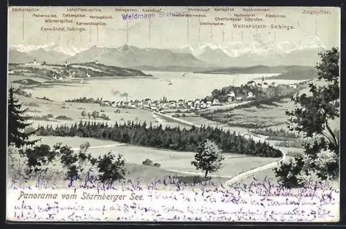 AK Starnberg, Panorama vom Starnberger See
