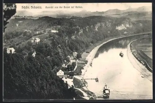 AK Sächs. Schweiz, Aussicht von der Bastei auf Rathen