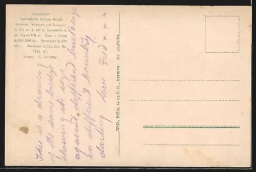 Künstler-AK Müngsten, Kaiser Wilhelm-Brücke im Höhenvergleich zu anderen Bauwerken