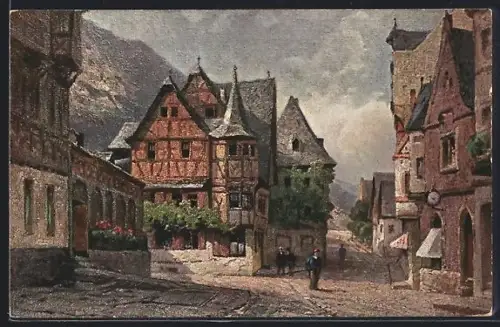 Künstler-AK Bacharach, Altes Haus, Ortspartie