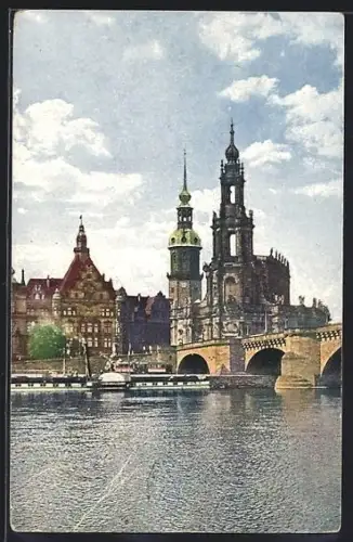 AK Dresden, Katholische Hofkirche und Schlossbrücke