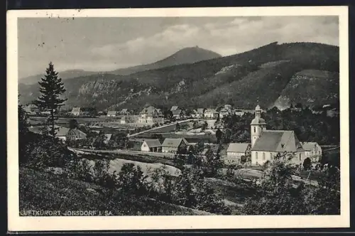 AK Jonsdorf i. Sa., Ortsansicht mit Kirche und Umgebung