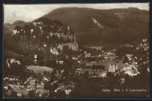 AK Oybin, Blick von der Ludwigshöhe auf den Ort