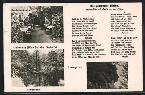 AK Skala-Bellwitz, Gasthaus Gemauerte Mühle, Gondelfahrt, Ritterspung