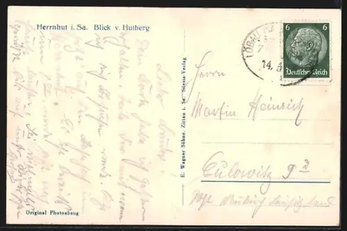AK Herrnhut i. Sa., Blick vom Hutberg auf den Ort