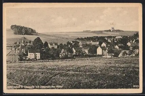 AK Dittersdorf b. Chemnitz, Ortsansicht mit Dittersdorfer Höhe