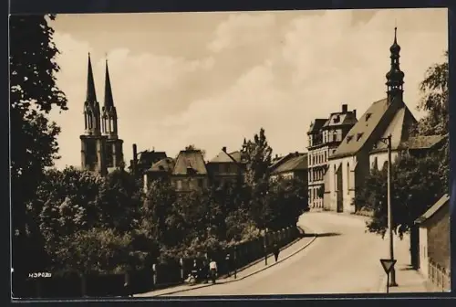 AK Oelsnitz i. Vogtl., Kirche, Strassenpartie