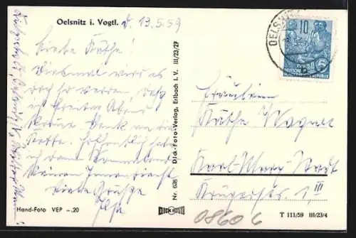 AK Oelsnitz i. Vogtl., Kirche, Strassenpartie