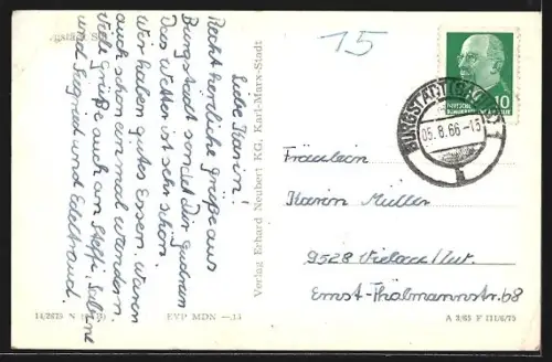 AK Burgstädt /Sa., Ortsansicht mit Kirche