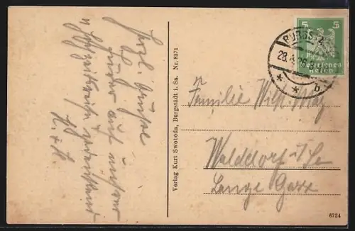 AK Burgstädt i. Sa., Totalansicht mit Kirche