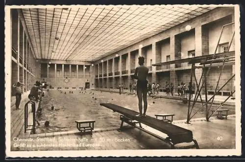 AK Chemnitz, Stadtbad, Schwimmhalle mit 50-m-Becken, Innenansicht