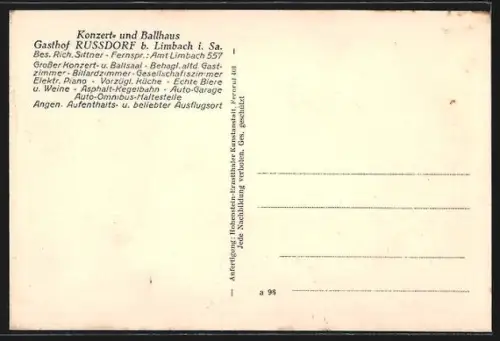 AK Limbach / Sa., Konzert- und Ballhaus Gasthof Russdorf