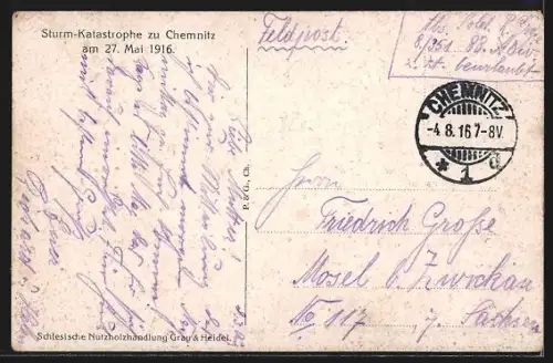 AK Chemnitz, Sturm-Katastrophe 27. Mai 1916