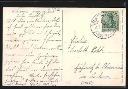 AK Rathen /Sächs. Schweiz, Hotel Villa Leschke