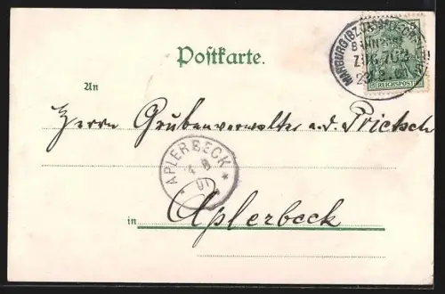 Lithographie Hilchenbach /Westfalen, Teilansicht mit Kirche, Passepartout