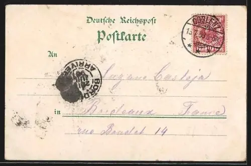 Lithographie Coblenz, St. Castor Kirche, Dampfer auf dem Rhein