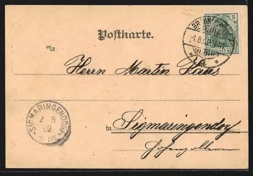 Lithographie Braunschweig, Totalansicht, Sieges-Denkmal, Herzogl. Hoftheater