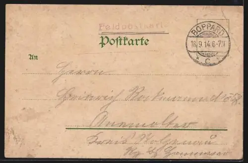 Lithographie Boppard a. Rhein, Progymnasium, Alte Burg, Vierseen-Platz