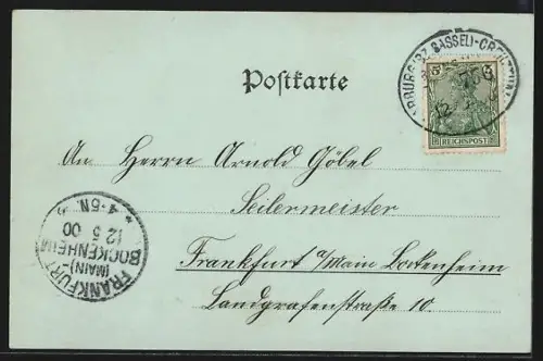 Mondschein-AK Hilchenbach, Teilansicht mit Kirche