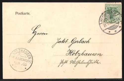 Lithographie Hilchenbach, Teilansicht mit Strassenpartie, Drei Rehe, Passepartout