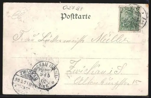 Lithographie Oybin, Ansicht vom Pferdeberg aus, Ansicht der Kirche