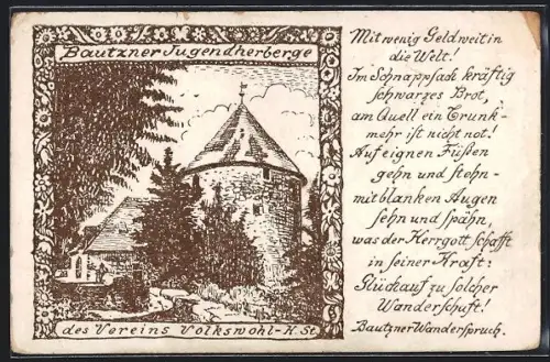 Künstler-AK Bautzen, Jugendherberge des Vereins Volkswohl H. St.