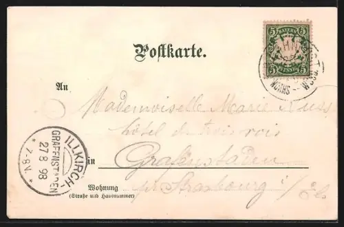 Lithographie Neustadt / Hardt, Ortspanorama mit Gebirge im Hintergrund