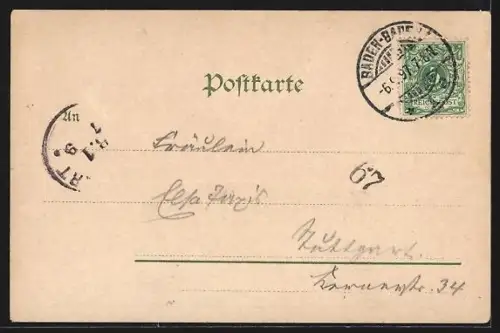 Lithographie Baden-Baden, Totalansicht, Kaiserin Augusta-Bad, Am Waldsee