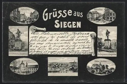 AK Siegen, Der Bergmann an der Siegbrücke, Kölnertor, Der Hüttemann an der Siegbrücke