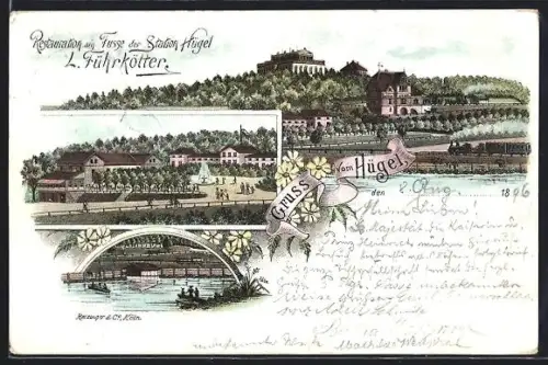 Lithographie Hügel, Restaurant am Fusse der Station Hügel, Bes. L. Führkötter