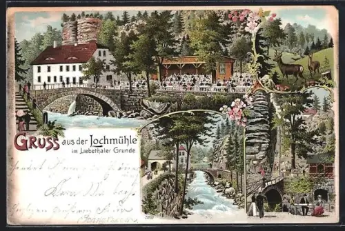Lithographie Liebethal, Gasthof Lochmühle im Liebethaler Grunde