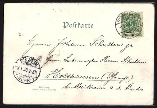 Lithographie Homberg a. Rhein, Hotel Götges, Hotel Belle-Vue, Restaurant Montenbruck