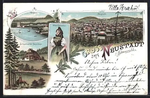 Lithographie Neustadt / Schwarzwald, Schwarzwälder Bauernhaus, Titisee, Schwarzwälderin