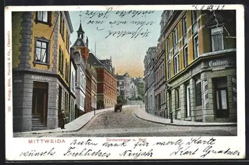 AK Mittweida, Deckerstrasse u. Post