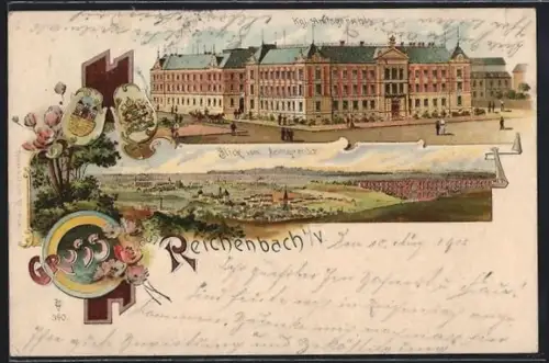 Lithographie Reichenbach i. V., Blick zum Amtsgericht