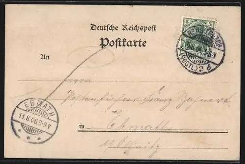 Lithographie Reichenbach i. V., Blick zum Amtsgericht